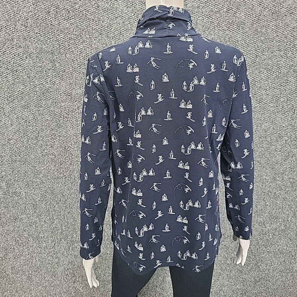 Christopher and Banks Womens Turtleneck Top Petite Large Size Printed Navy Shirt - Picture 5 of 10